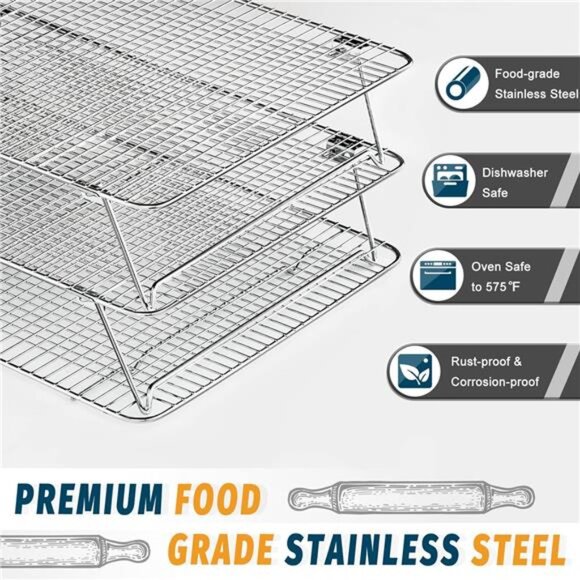 HIWARE Stainless Steel Stackable Cooling Rack for Baking, 3 Tier 12”x - Picture 3 of 8